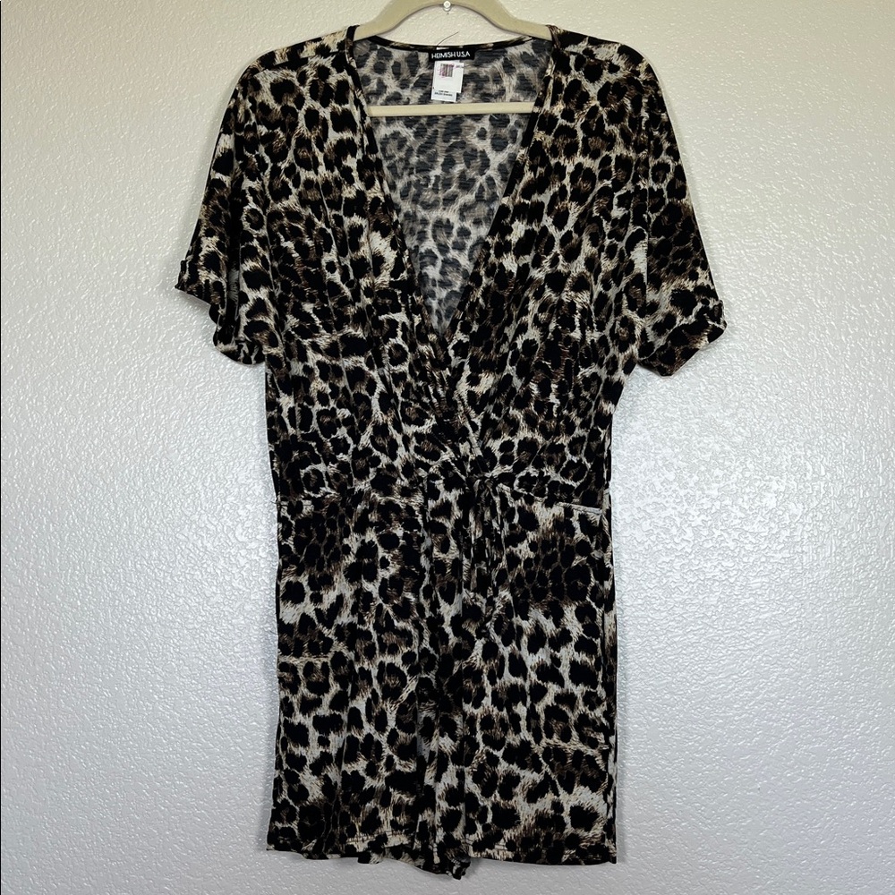 HEIMISH USA Leopard Print V-Neck Romper in Black and Brown